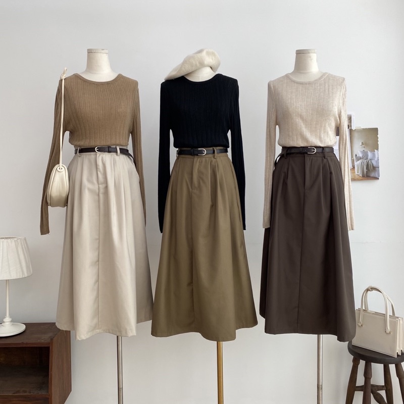 Chân váy dài cạp chun sau kèm belt 2262_CV0091