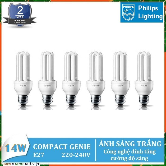 COMBO 6 BỘ - BÓNG ĐÈN PHILIPS GENIE 14W E27  HUỲNH QUANG COMPACT ( TIẾT KIỆM ĐIỆN - ÁNH SÁNG TRẮNG & VÀNG )