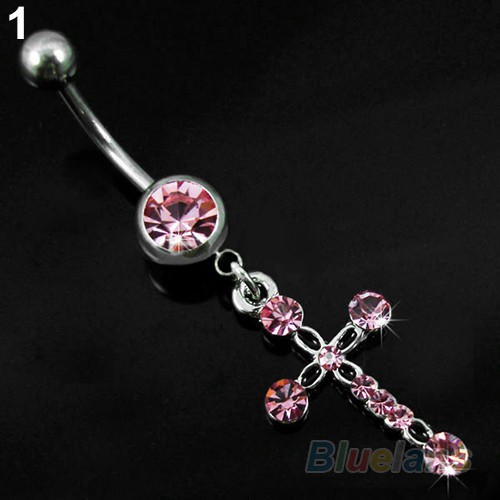 Khuyên RốN HìNh Chữ ThậP ĐíNh Đá BằNg ThéP Y Tế