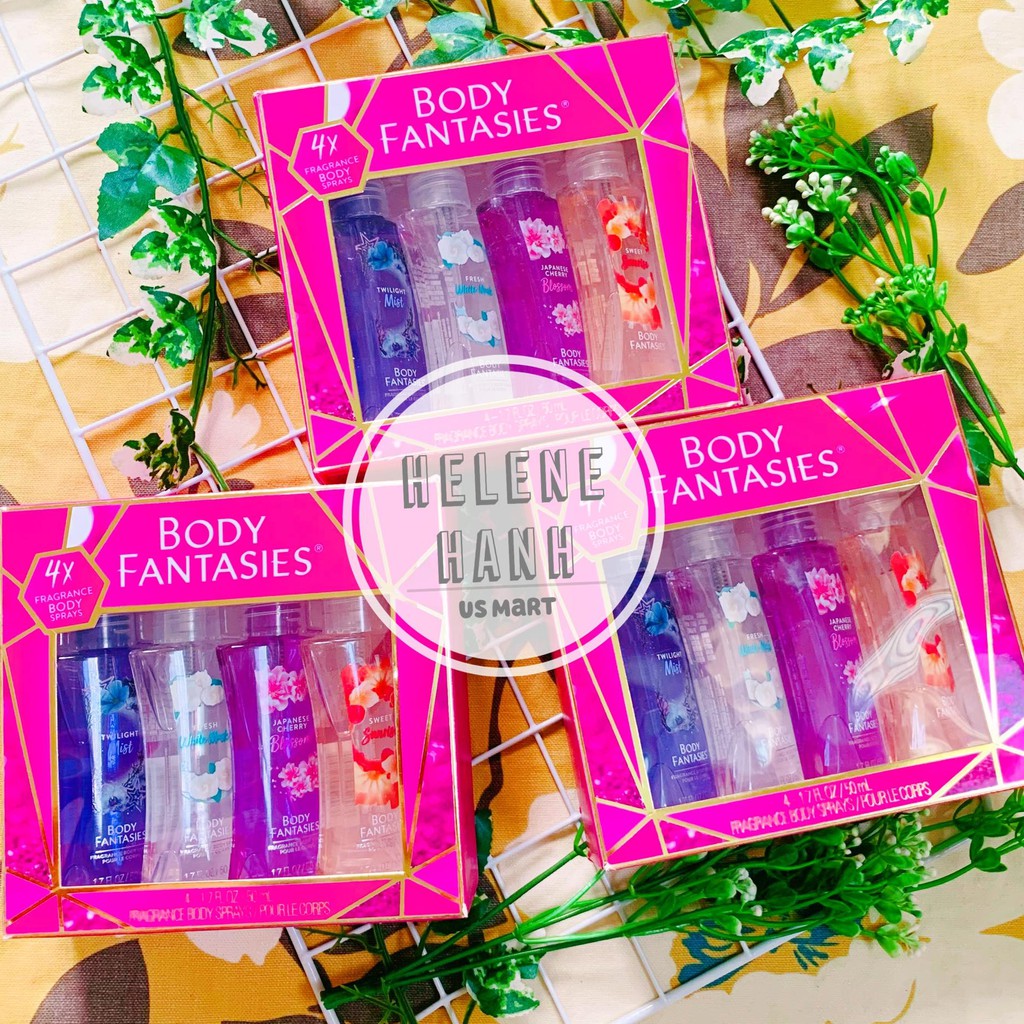 Set 4 chai nuớc hoa xịt toàn thân Body Fantasies Signature USA.