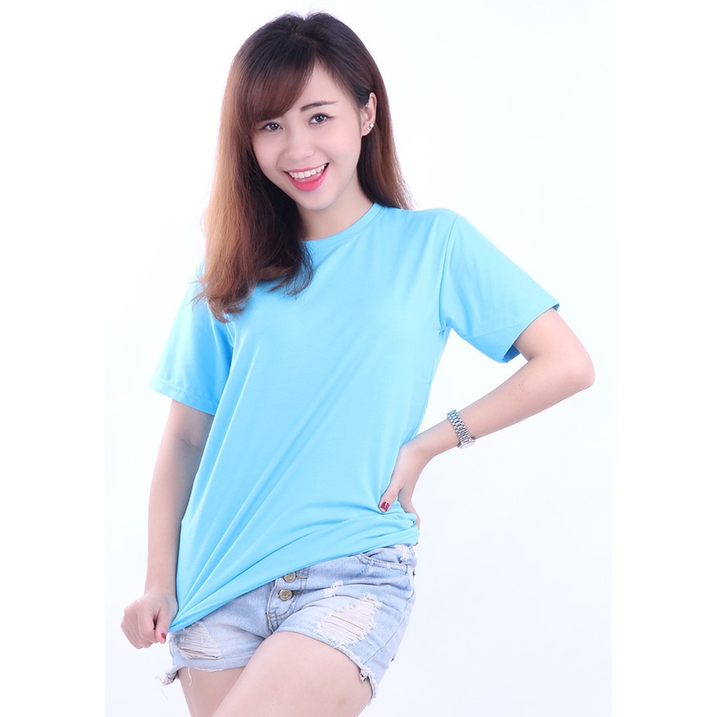 Áo thun nữ cổ tròn xanh ngọc trơn Size S,M,L form đẹp vải mịn