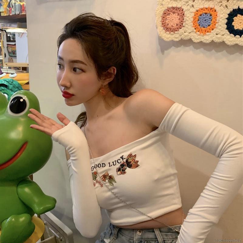 Áo thun trễ vai tay dài thiết kế quyến rũ cho nữ