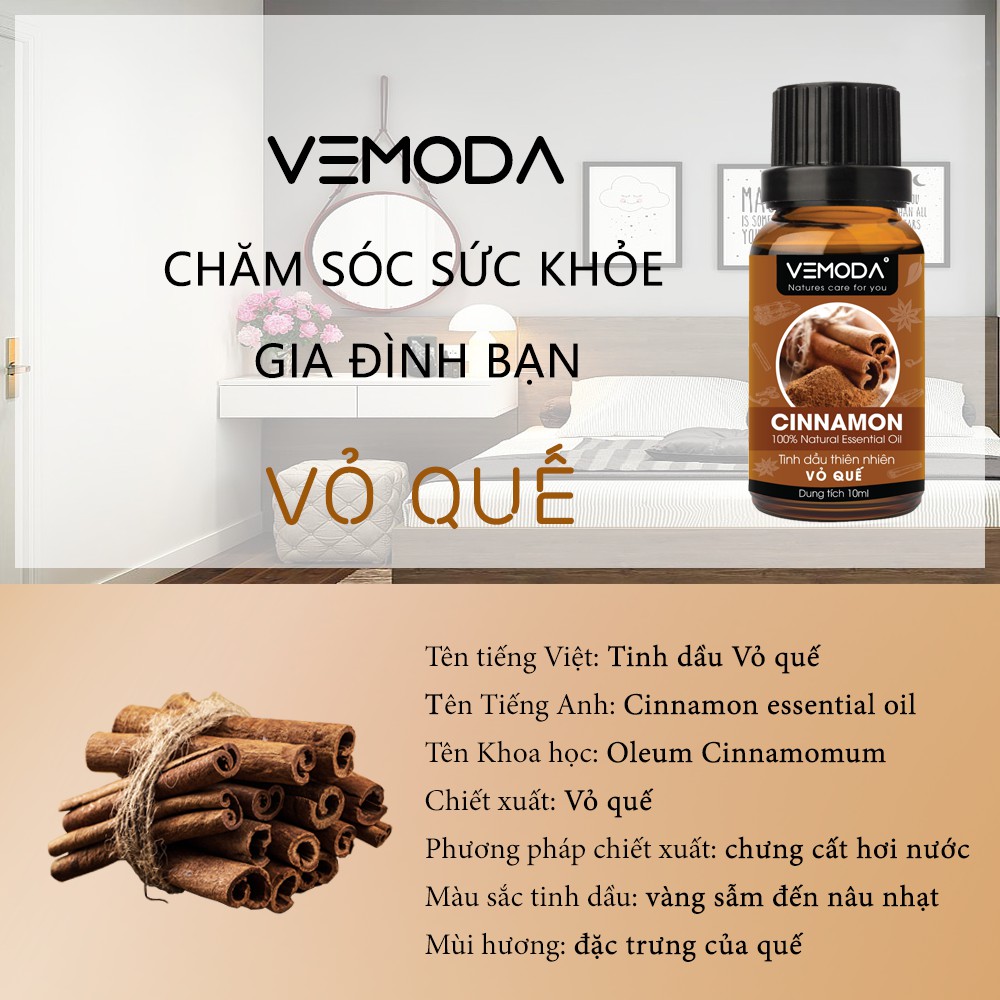 Tinh dầu Vỏ quế cao cấp VEMODA 10ML kháng khuẩn, khử mùi, tinh dầu xông phòng, giữ ấm, thơm phòng, thư giãn