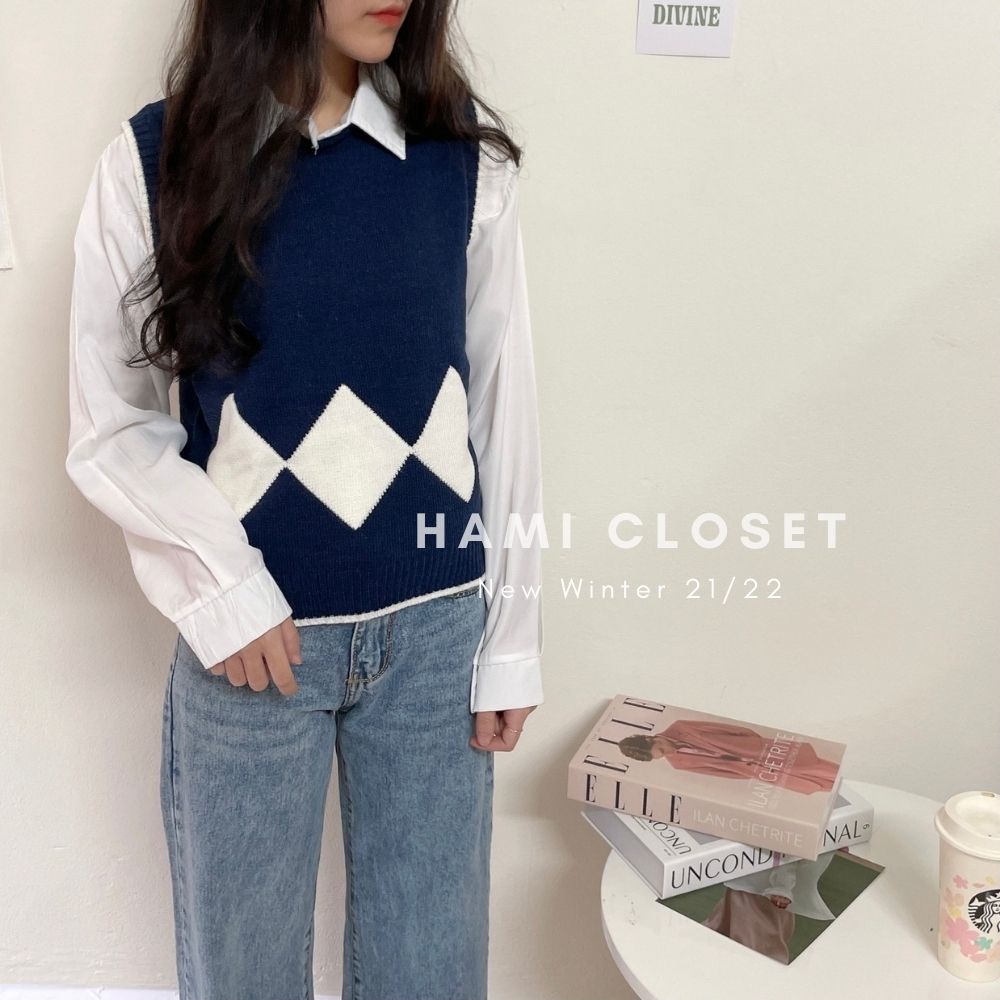 Áo gile len họa tiết quả trám to phong cách ulzzang | BigBuy360 - bigbuy360.vn