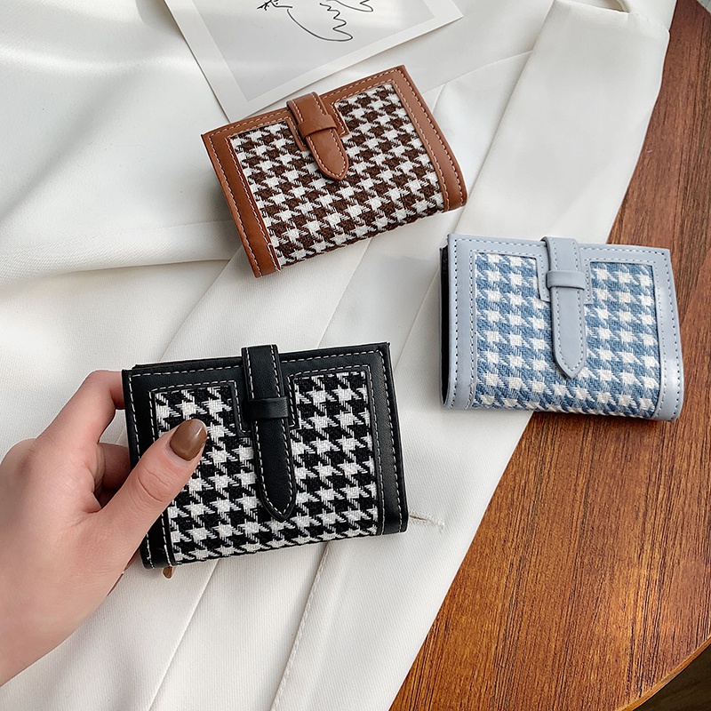 Ví Nữ Ngắn Cao Cấp Cầm Tay, Bóp Nữ Mini thời trang Đẹp T18 ST1 Houndstooth Da PU nhỏ gọn tiện lợi