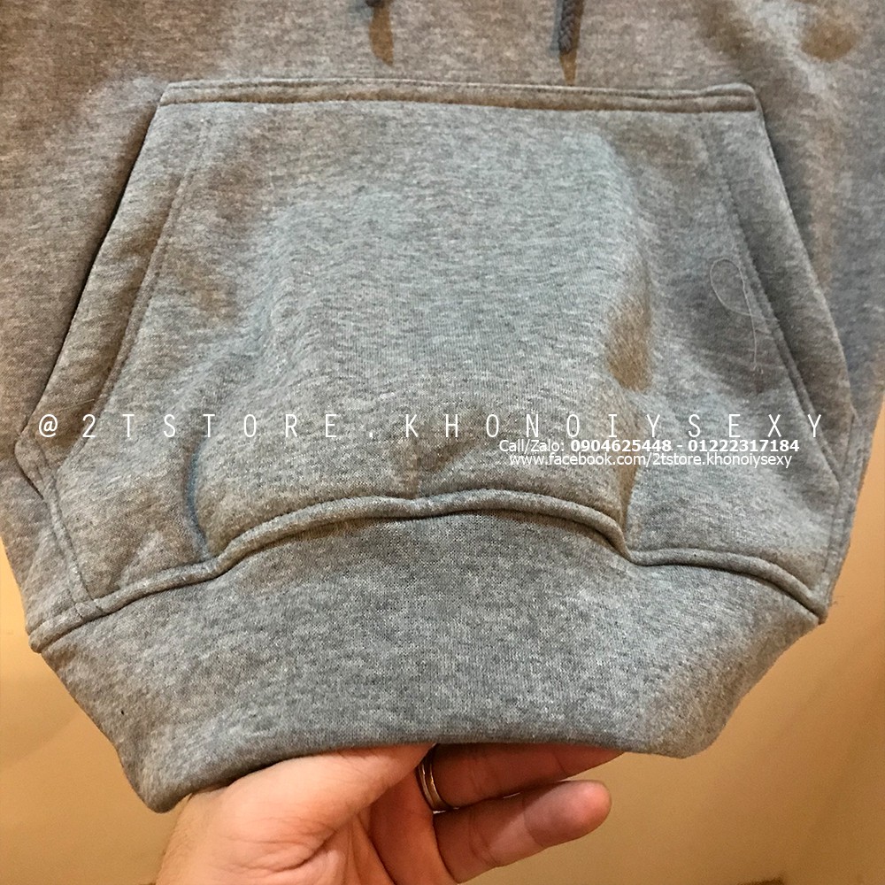 Áo hoodie unisex 2T Store H07 màu xám đậm - Áo khoác nỉ chui đầu nón 2 lớp dày dặn đẹp chất lượng