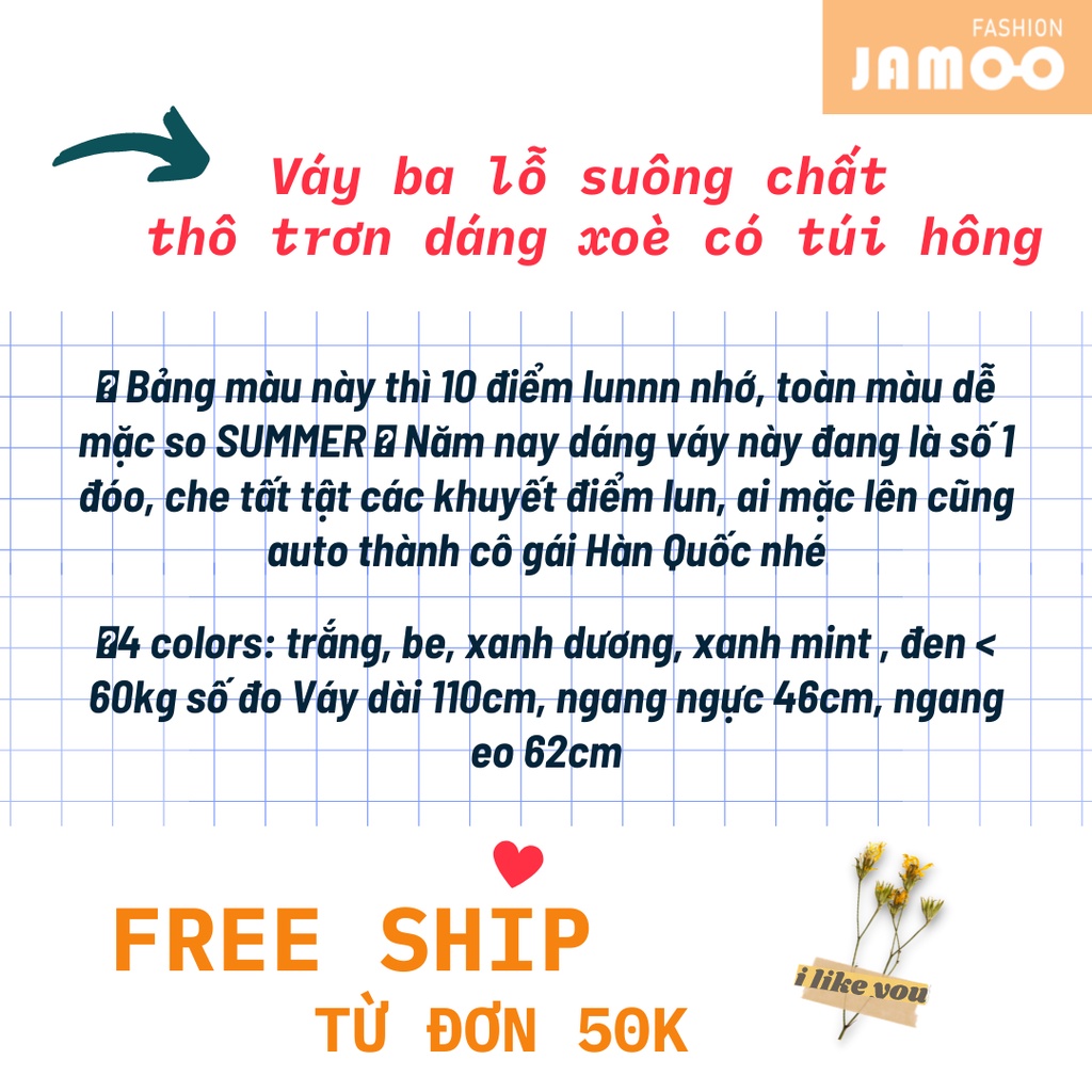 Váy ba lỗ suông chất thô trơn dáng xoè có túi hông_ Đầm nữ Jamoo( Hình kèm video thật)