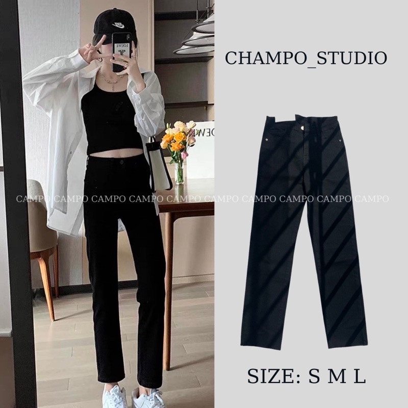 [Mã FAMARAL1 giảm 10K đơn 50K] Quần jeans ống đứng đen cạp cao phong cách hàn quốc