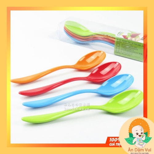 Inomata Nhật Bản- Sét 4 thìa/dĩa nhựa cho bé ăn dặm.