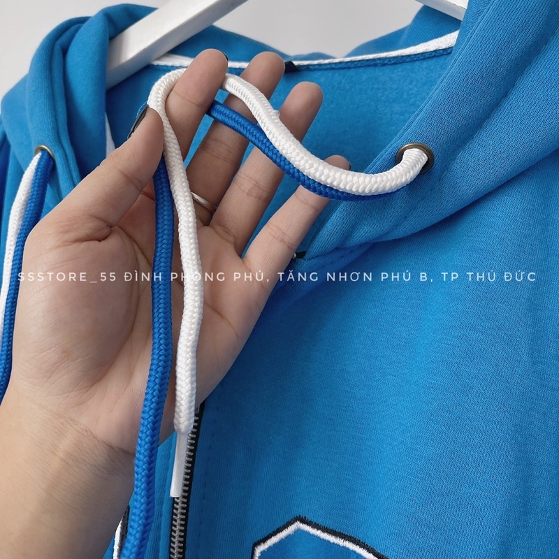 Áo Khoác nỉ bông COOI màu xanh form rộng unisex nam nữ