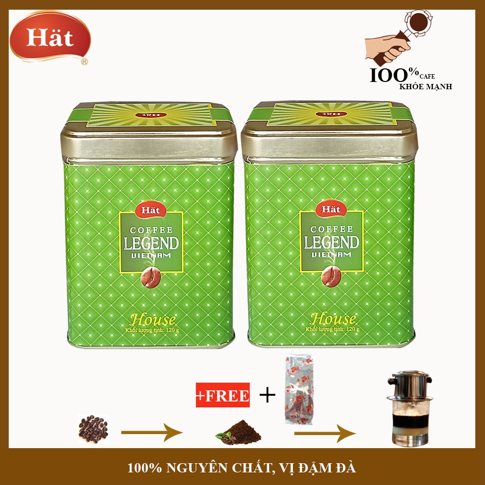 Combo 2 hộp thiếc House cà phê sạch rang xay nguyên chất Arabica,robusta,culi đậm đà, mạnh+tặng gói trà 100g