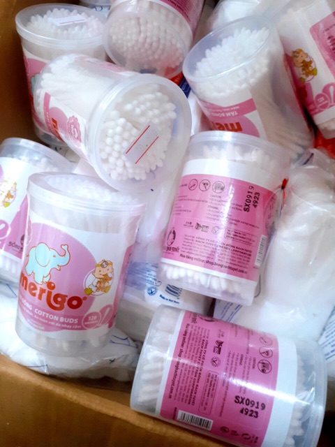 Tăm bông Merigo trẻ em hũ 120que ( bạch tuyết mẫu mới)