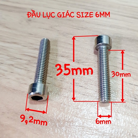 Gói 5 Bulong Đầu Trụ Lục Giác Chìm Size M6 Chiều Dài Tổng 35mm Chất Liệu Inox Sáng Bóng