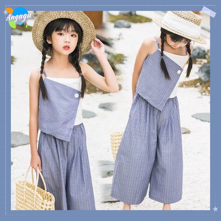 Set Đồ 2 Món Gồm Áo Hai Dây Và Quần Dài Họa Tiết Kẻ Sọc Dành Cho Bé Gái Từ 3 Đến 4-5 Đến 6 Đến 7 Đến 8 Đến 9-10 Đến 11-12 Tuổi