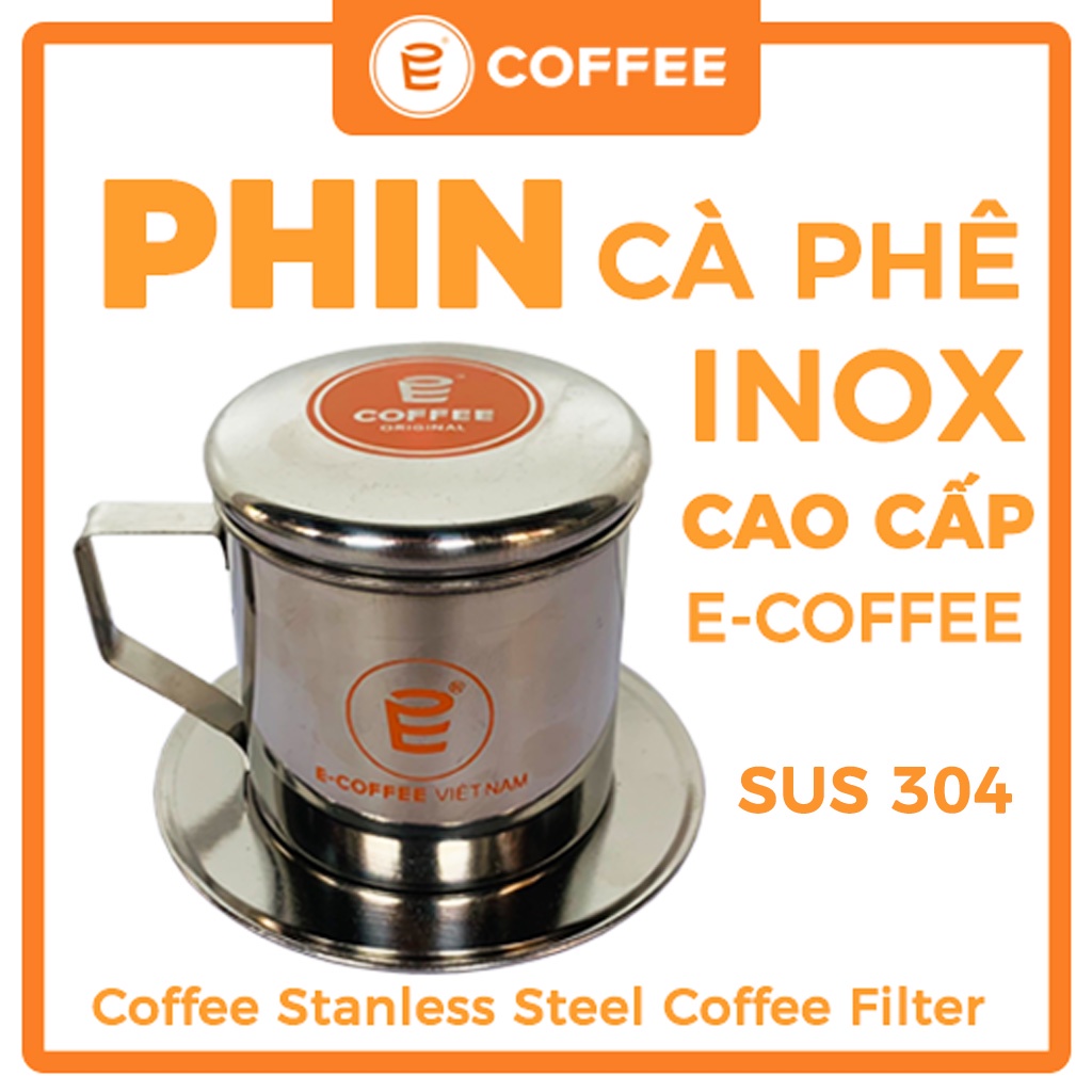 Cafe pha phin E COFFEE 500g kèm phin Inox cao cấp, dòng sản phẩm blends cafe robusta và arabica rang mộc chuẩn gu đậm đà