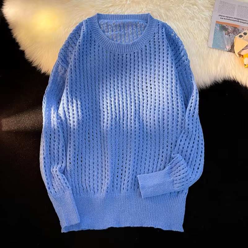 Áo Sweater Dệt Kim Dáng Rộng Cổ Tròn Màu Sắc Đơn Giản Thời Trang Xuân Thu Phong Cách Hàn Quốc Cho Nam