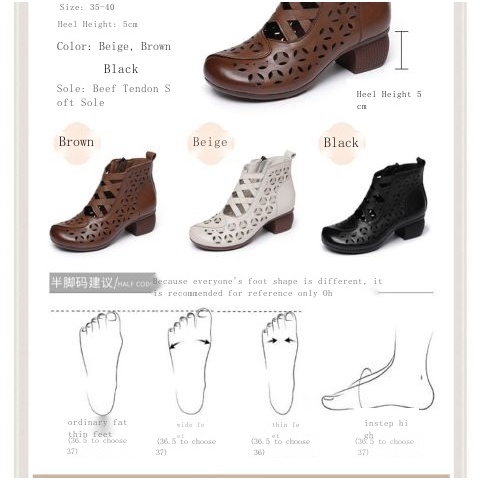 Xăng đan Da Bò Đế Dày Đục Lỗ Thoáng Khí Có Khóa Kéo Phong Cách retro Mùa Hè Cho Nữ