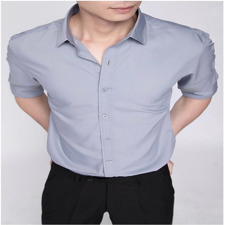 Áo sơ mi nam Davis'L chất lụa Mỹ cao cấp phong cách thời trang trẻ trung màu ghi - Diamond's Store