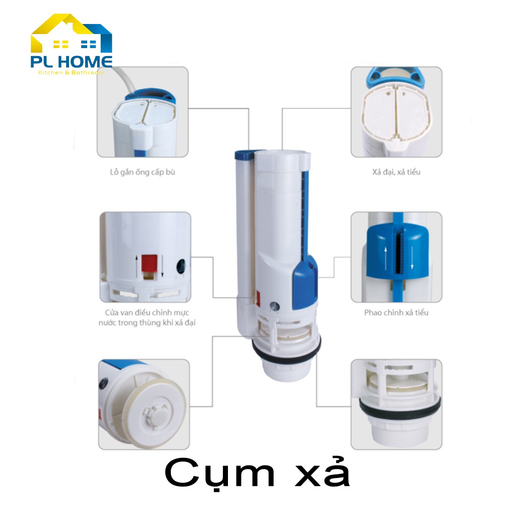 Bộ xả bồn cầu 2 nút nhấn cao cấp dành cho cầu 2 khối rời, bộ ruột xả nước bồn cầu chống nước phèn, chịu áp suất cao