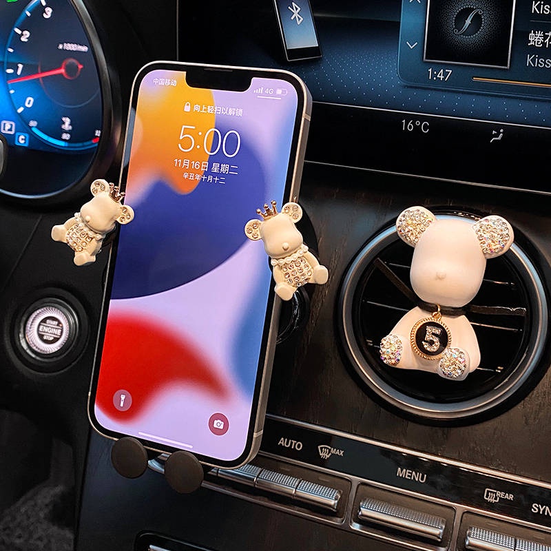 Giá đỡ điện thoại điều hướng xe hơi gắn cố định trên cổng thoát khí trang trí gấu đáng yêu 2022 mới