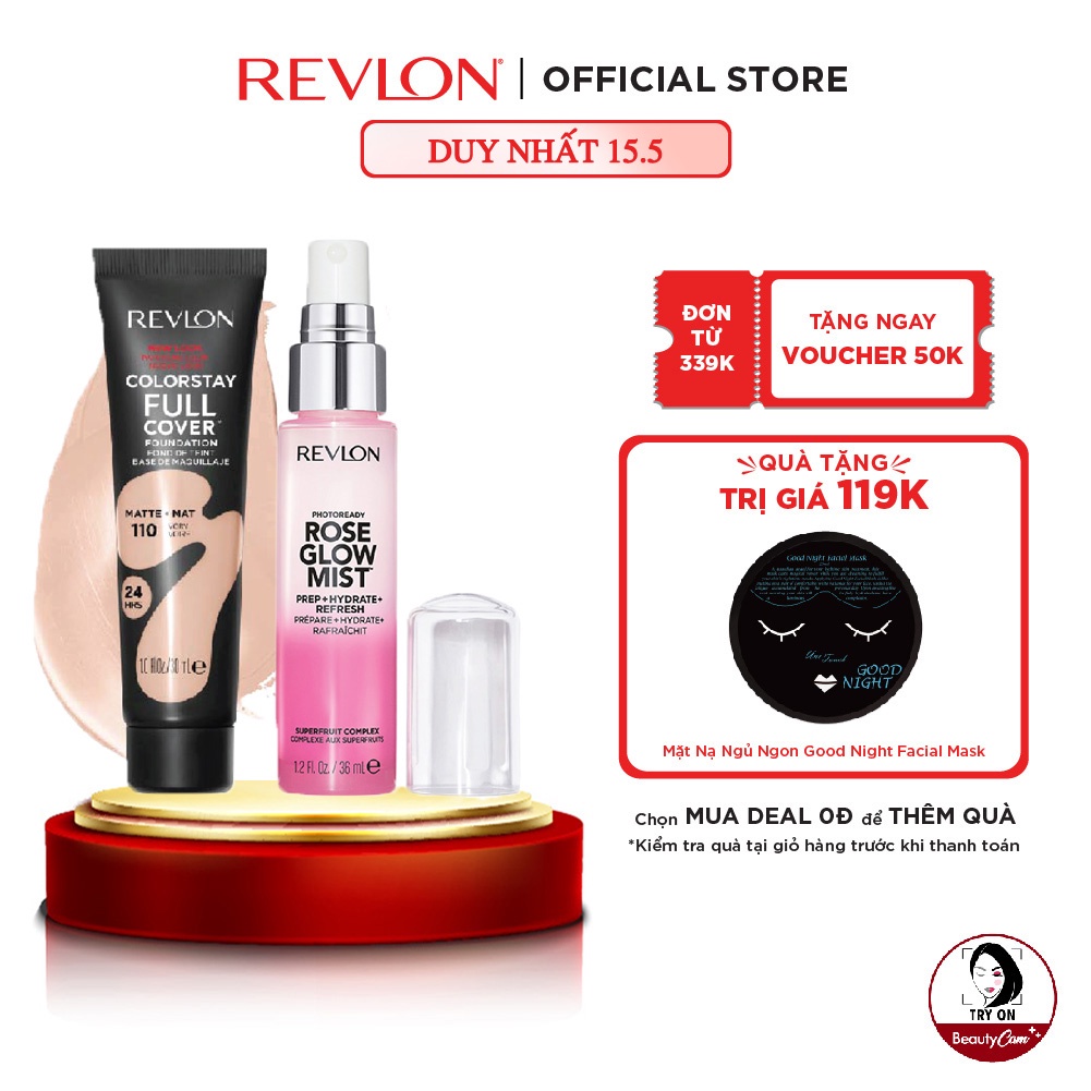 [Combo] Kem Nền Che Phủ Toàn Diện Lâu Phai Revlon Full Cover Foundationl và Xịt khoáng dưỡng da bắt sáng Rose Glow Mist