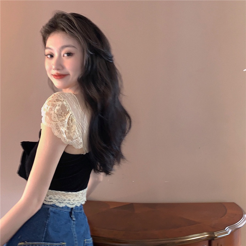 Áo Hai Dây Đính Nơ Phối Ren Quyến Rũ Thời Trang Mùa Hè Cho Nữ