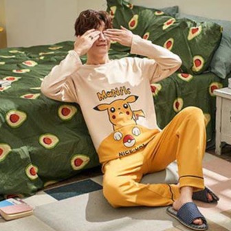 Bộ Đồ Ngủ Tay Dài Vải Cotton In Hoạt Hình Kiểu Nhật Bản Dễ Thương Cho Nam