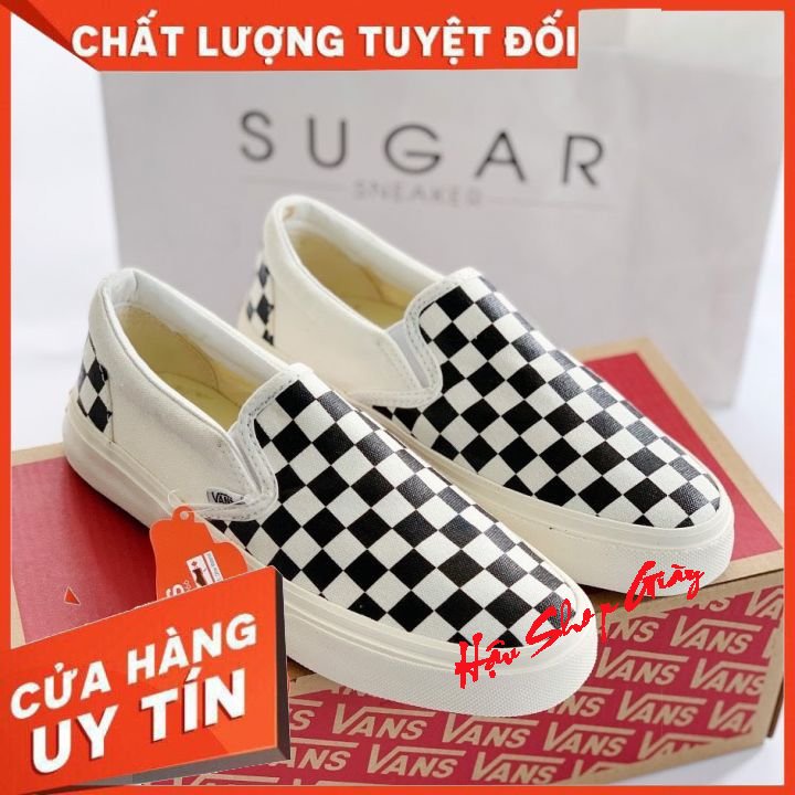 Giày 𝐕𝐀𝐍𝐒 Caro lười viền trắng, giày thể thao 𝐕𝐀𝐍𝐒 nam nữ full box bill hot nhất 2021