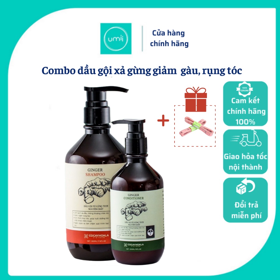 Combo Dầu Gội Xả Gừng Thảo Dược Thiên Nhiên Kích Thích Mọc Tóc Giảm Rụng Tóc Giảm Gàu Chính Hãng