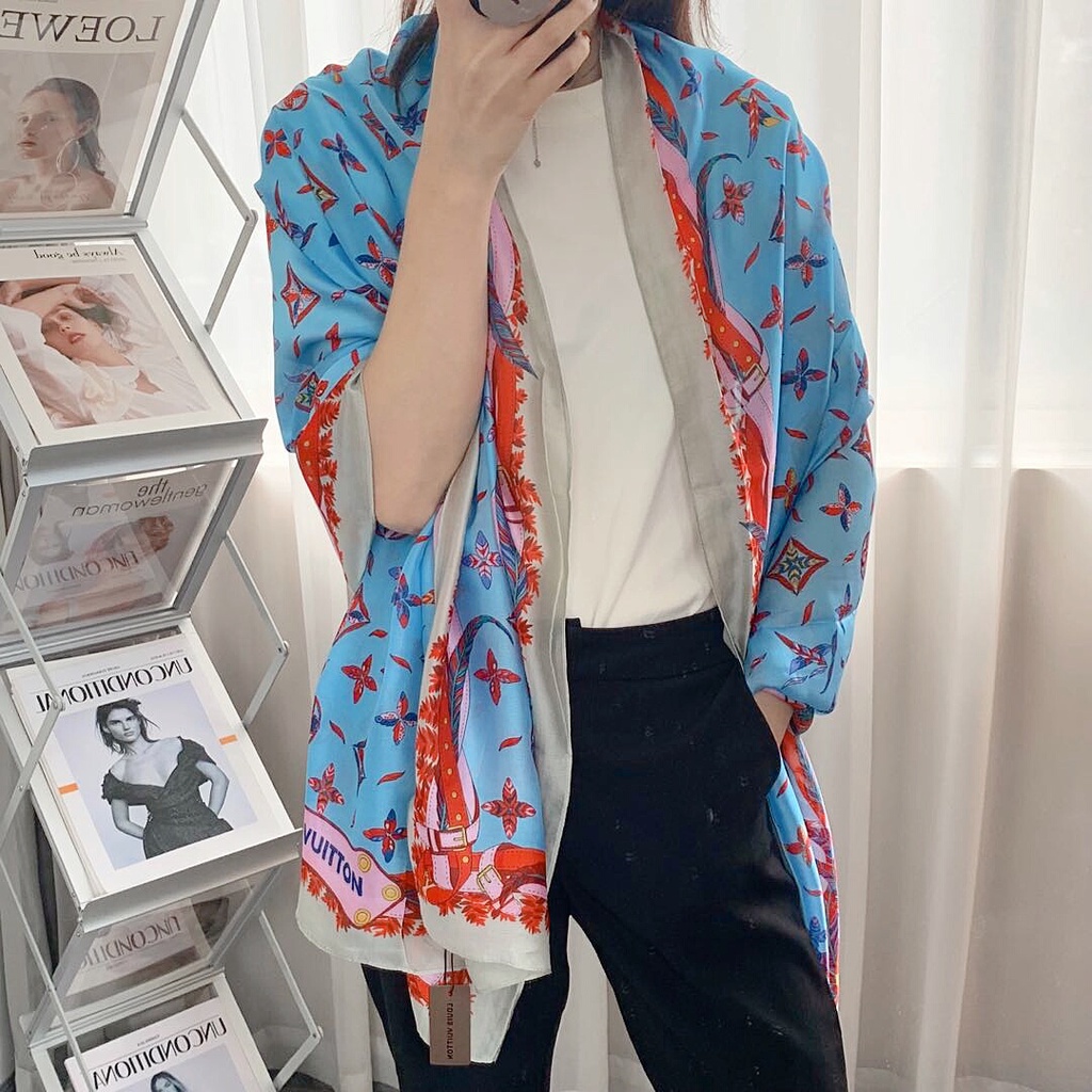 Khăn Choàng Lụa Dài Chống Nắng In Họa Tiết Hoa Sang Trọng Thời Trang 2022 Cho Nữ