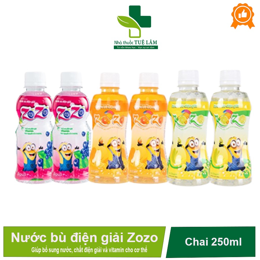 Nước uống bù điện giải ZOZO chai 250 ml vị cam, chanh và Việt quất hỗ trợ bổ sung nước, chất điện giải và vitamin