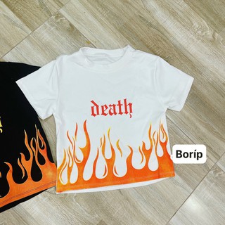 Áo kiểu croptop body ngọn lửa chữ trên cực xinh , chất thun bozip mềm mịn