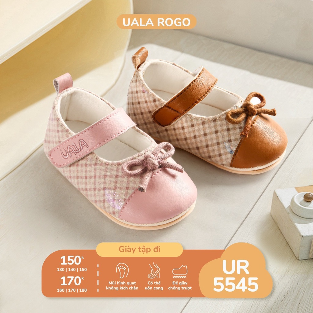Giày tập đi kẻ caro đính nơ UR5545