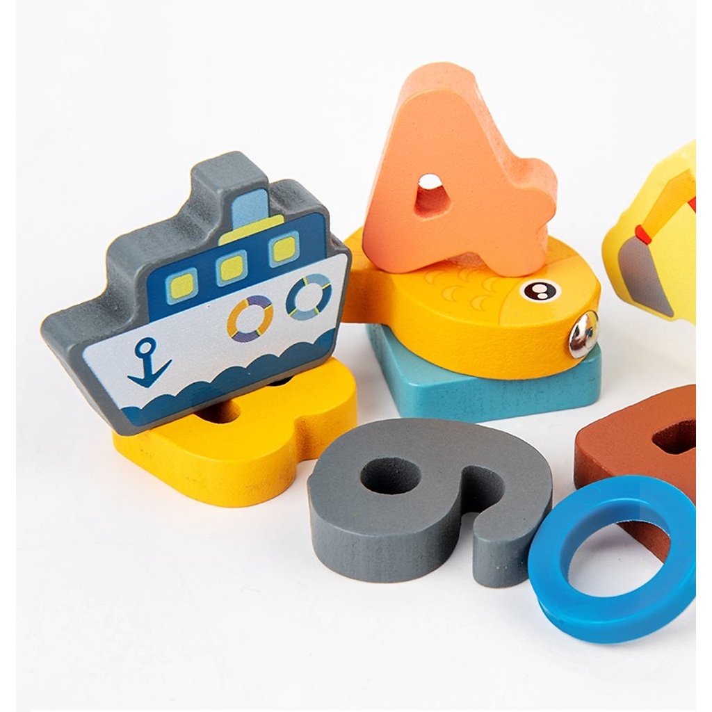 Bộ Đồ Chơi Gỗ Xếp Khối, Giáo Cụ Montessori Ghép chữ, Ghép số, Câu Cá, Xếp Khối, Ghép Hình - 6 trong 1