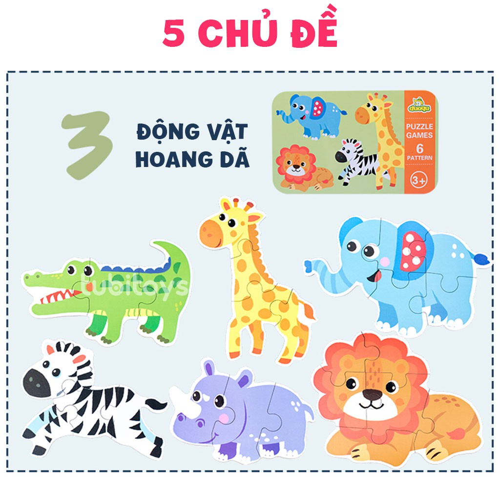 Xếp hình cho bé TUBITOYS 1 hộp 6 tranh ghép hình cho bé tập ghép chất lượng cao