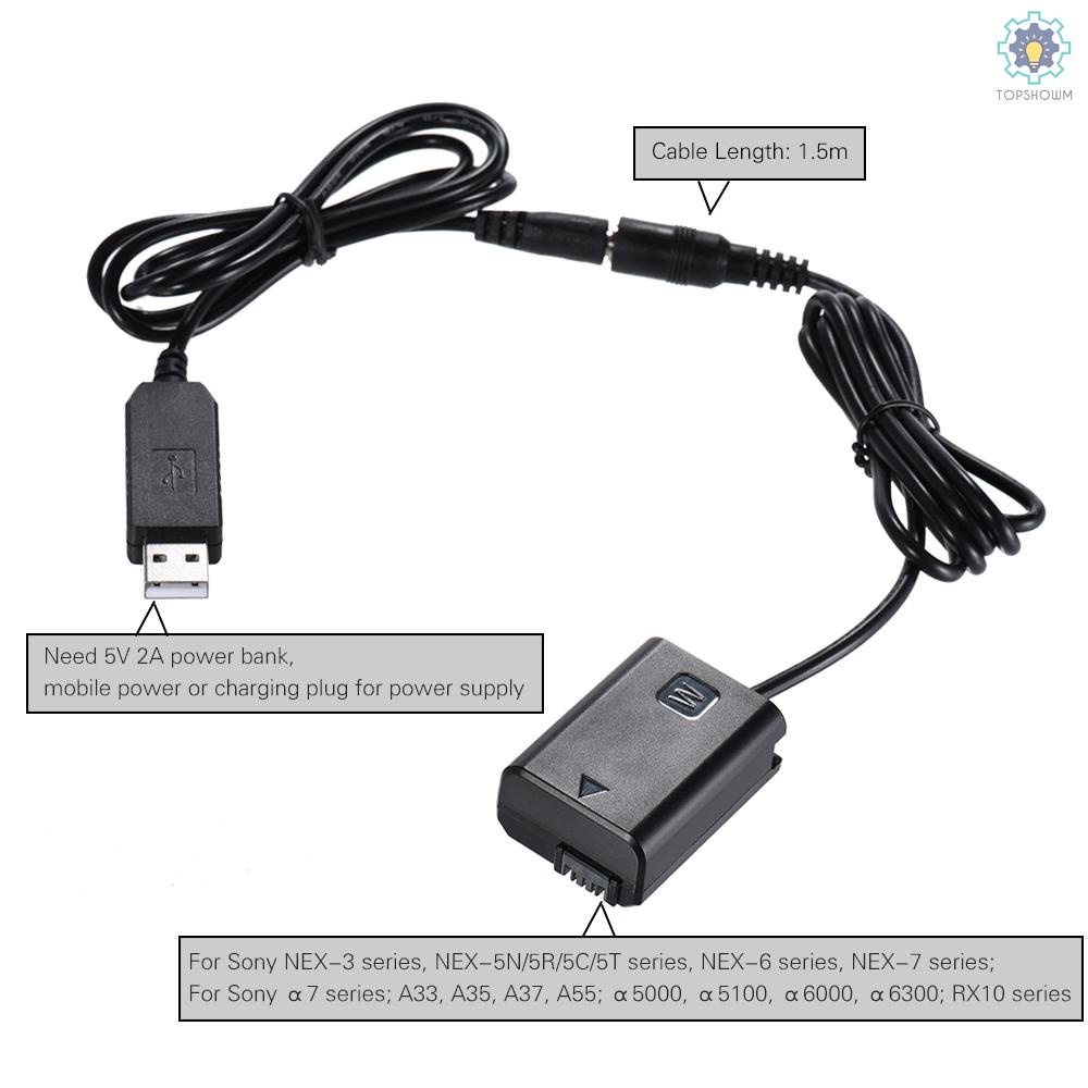 Mới Pin Sạc Dự Phòng Np-Fw50 + Dây Cáp Nguồn Dc 5v 2a Usb Cho Ac-Pw20 Nex-3 / 5 / 6 / 7 Series A33 A375 A35 A7Ii A6