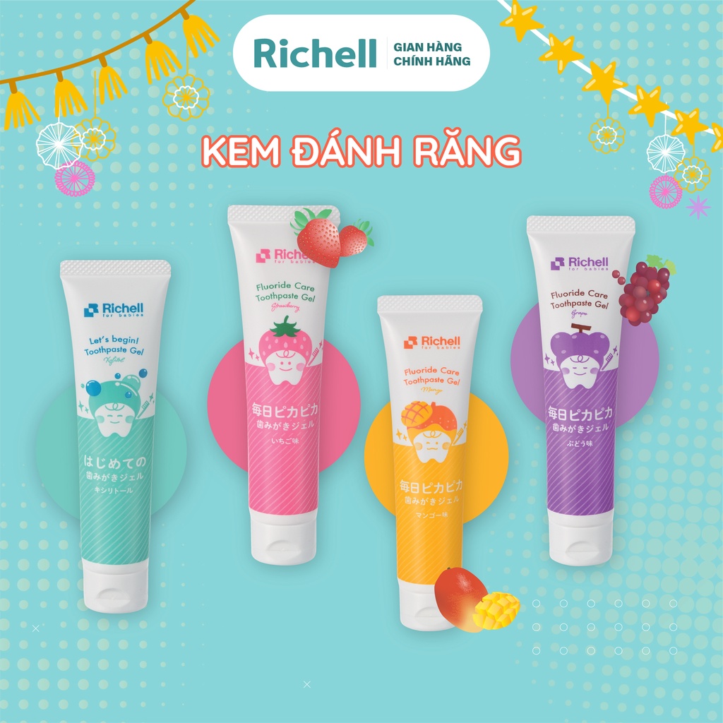 Kem đánh răng trẻ em nuốt được Richell Nhật Bản từ 5 tháng tuổi | Baby