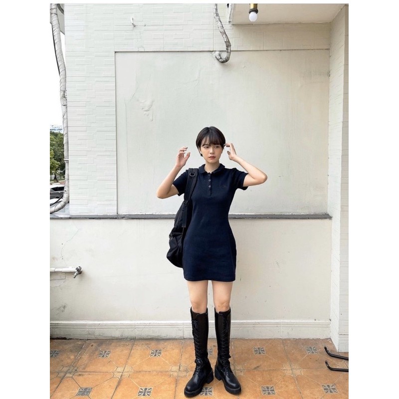 Đầm thun polo đen thêu | BigBuy360 - bigbuy360.vn
