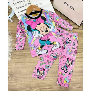 Bộ dài tay thun lạnh 100% 3D in hình hoạt hình siêu đẹp cho bé gái size đại từ 20 đến 40kg