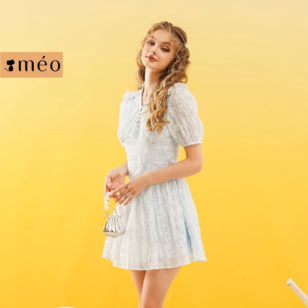 Váy liền nữ Méo shop kiểu Hàn ngắn tay cổ hoạ tiết hoa dáng xòe Ugla