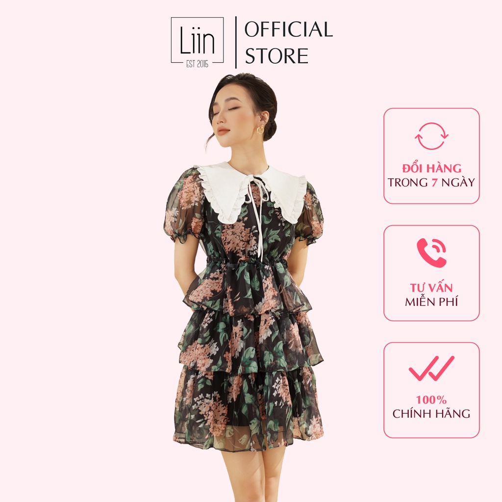 LIIN - Váy lụa hoa phối cổ trắng | BigBuy360 - bigbuy360.vn