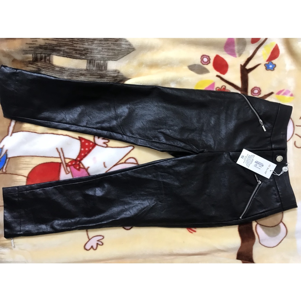 [Hiệu Elise] Quần da đen khóa túi thiết kế Elise FW2008294BPLEBK - có ảnh thật