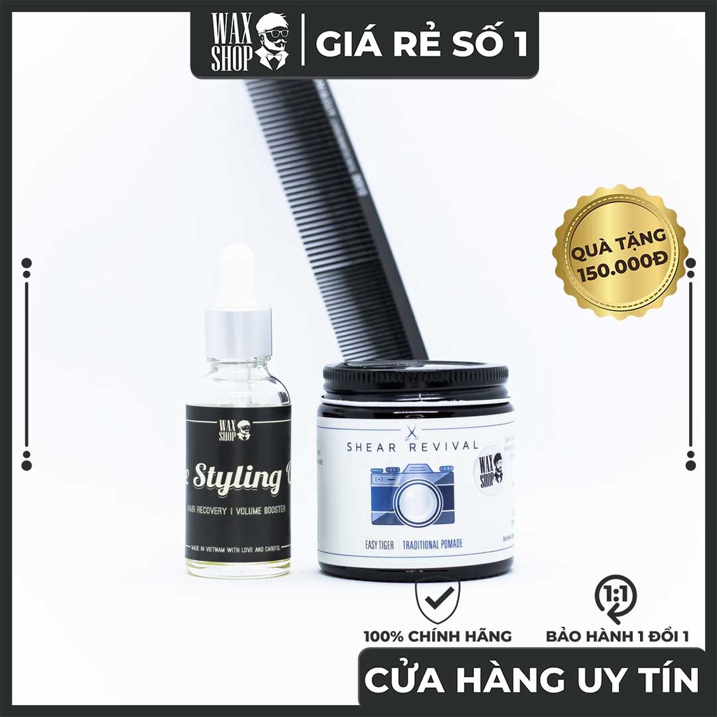 Sáp Vuốt Tóc Easy Tiger Traditonal Pomade ⚡[Chính Hãng]⚡ Siêu Giữ Nếp tới 24 Tiếng, Tặng Kèm Pre-Styling Oil và Lược Sấy