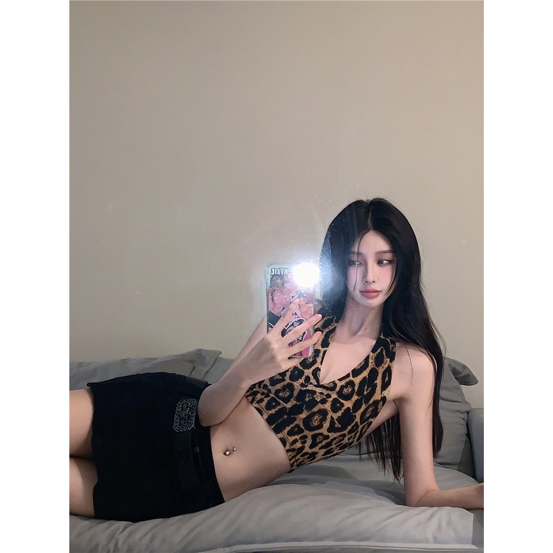 Áo Hai Dây Dáng Ôm In Họa Tiết Da Báo Thời Trang Mùa Hè Phong Cách Đường Phố Hàn Quốc Cho Nữ