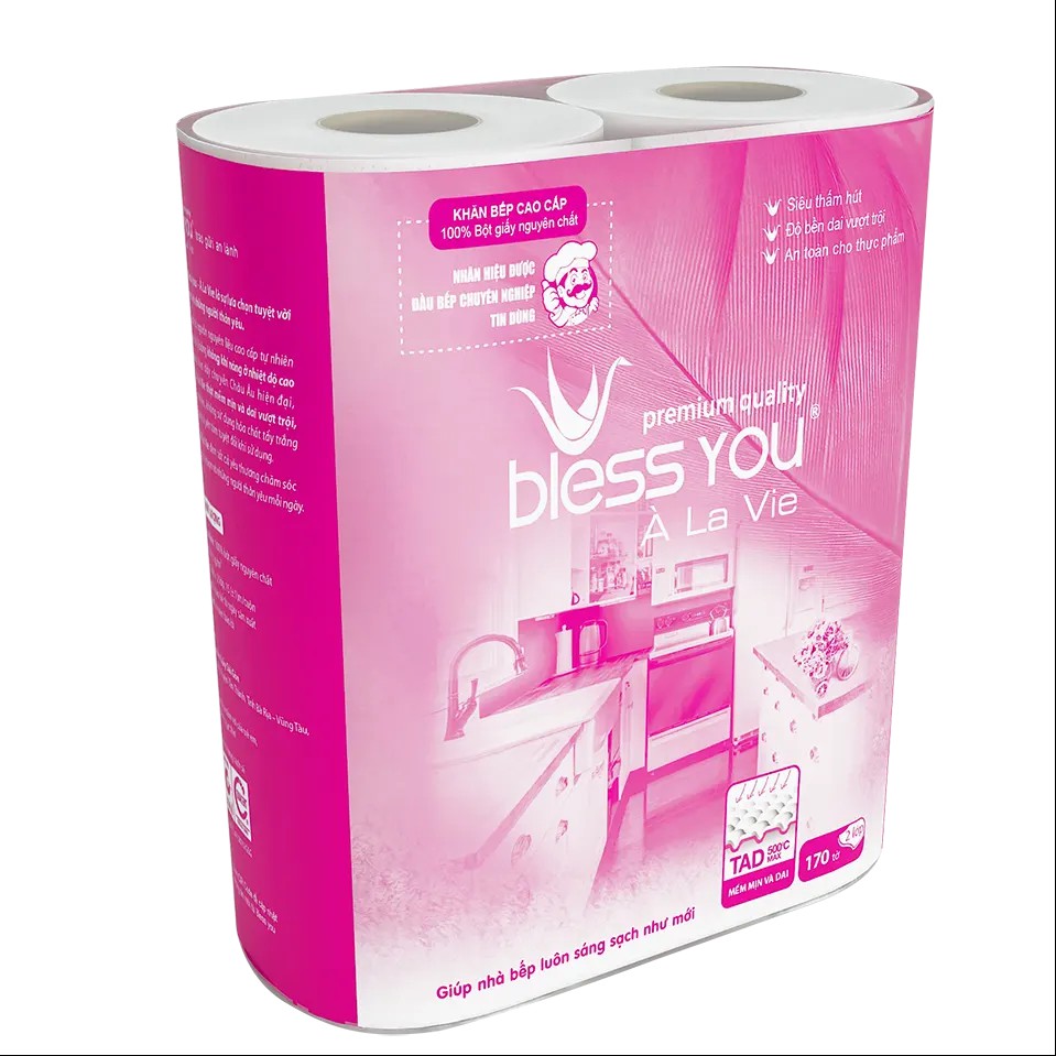 Lốc 2 Cuộn Khăn Giấy Bếp Cao Cấp 2 Lớp Bless You Alavie 170 tờ/cuộn