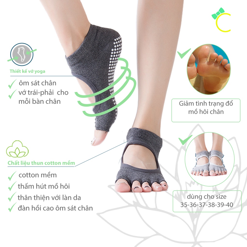 Tất chân/vớ tập Yoga chống trượt, có hạt silicone bám dính bảo vệ và bàn chân sạch sẽ - Cami - CMPK211
