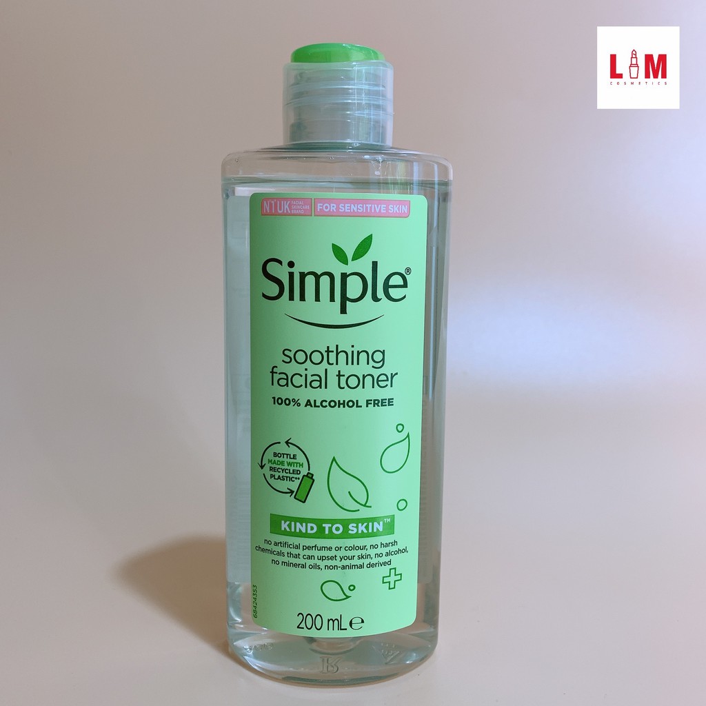 Nước hoa hồng cân bằng ẩm cho da Simple Smoothing Facial Toner 200ml [Chính Hãng]