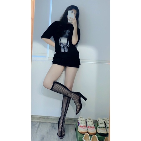 [Mã 151FASHIONSALE1 giảm 10k đơn 50k] Bốt lưới đùi loại đẹp khoá sau gót 7,5cm [VIDEO +ẢNH THẬT] hàngsẵn đen cao