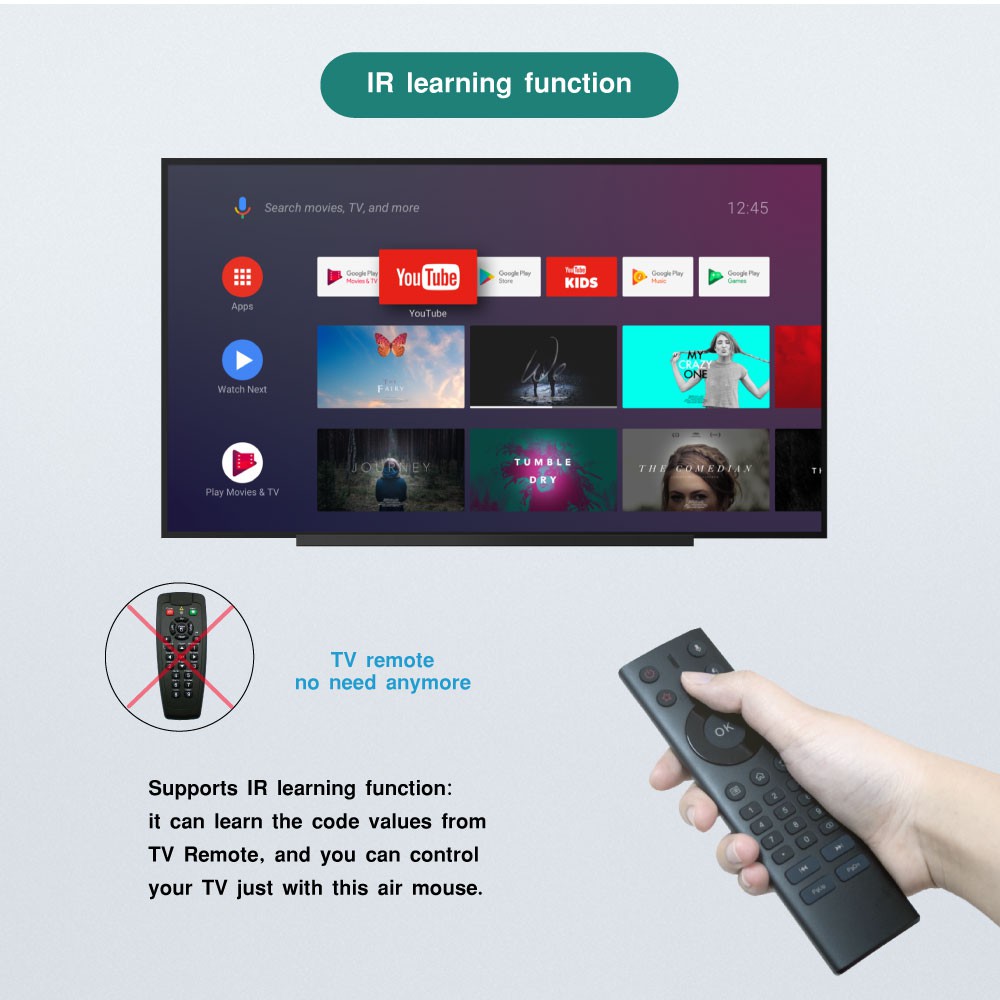 Remote Q8 | Tìm kiếm giọng nói 1click | cho android tx5, tx3 mini, tx92, x96 mini, mibox, mecool