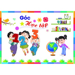 Góc học tập tranh góc mầm non decal dán tường 60x80cm, 100x80cm